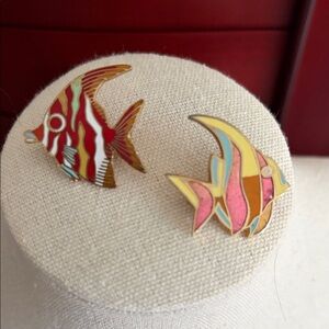 Vintage Enamel and Goldtone Angel Fish Brooches